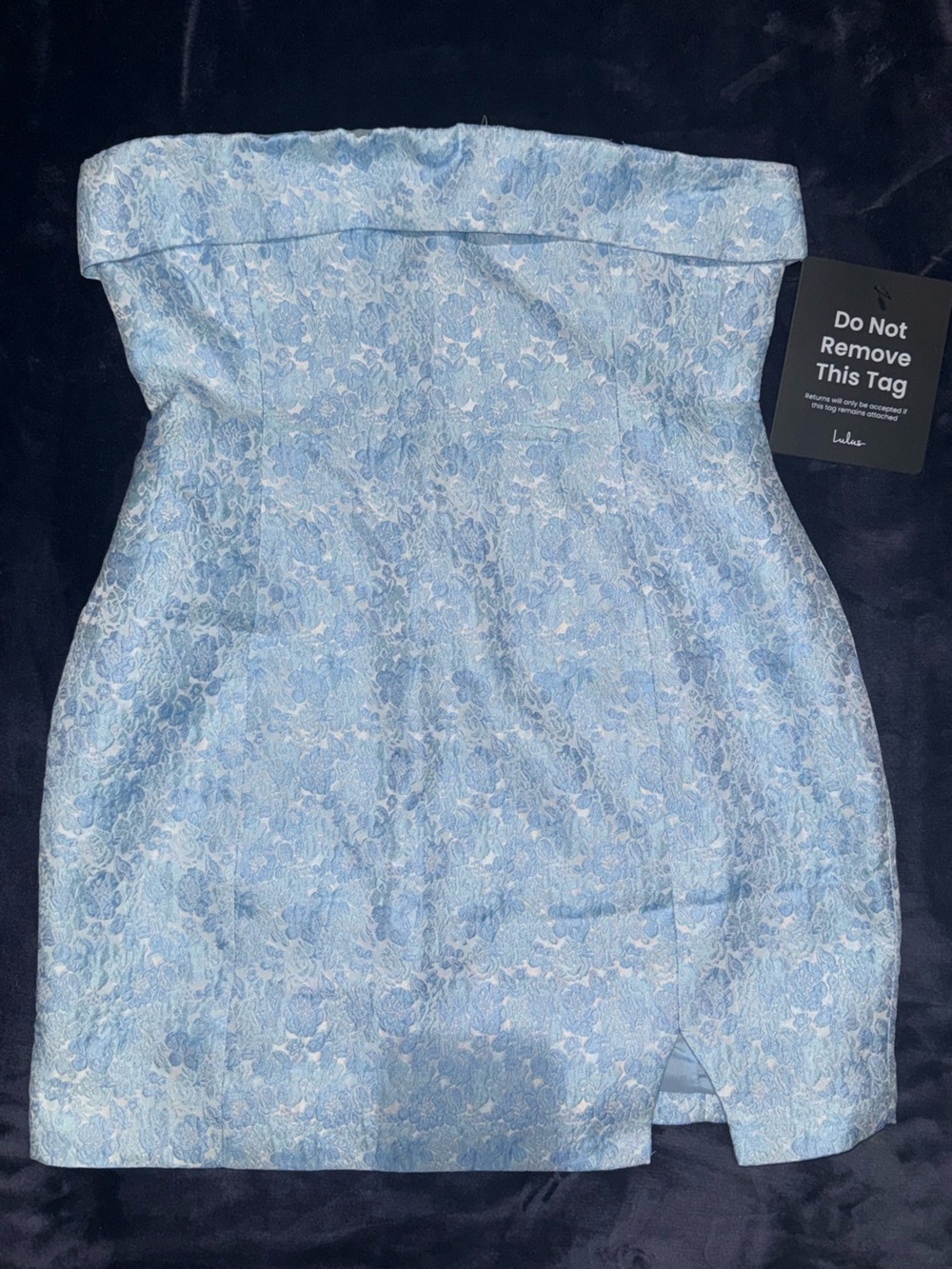 Lulu's Strapless Light Blue Jacquard Mini Dress